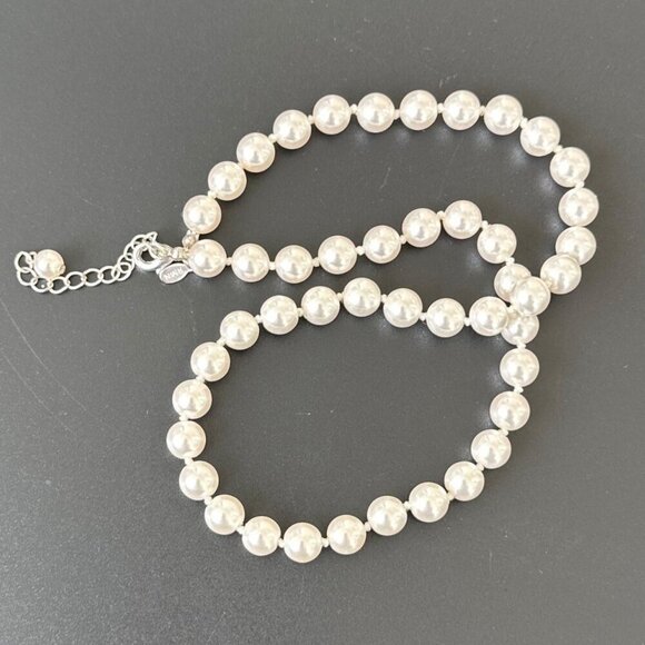RMN Faux Pearl Necklace Adjustable Length White Hand Knotted - Picture 2 of 5